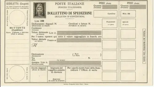 Triest A - Versandschein Lire 100 Turrita Nr. P 14