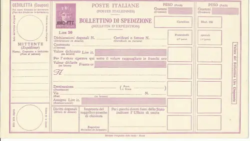 Triest A - Versandschein Lire 50 Paschetto Nr. P 18A