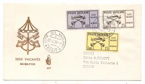Vatikan FDC Venetia 1958 Sede Vacante nicht gereist