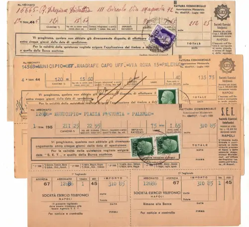 Militärpost - Telefon - Lot 3 frankierte Rechnungen mit PM-Werten