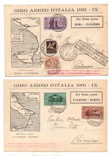2. Giro Aereo d'Italia von 1931 - Die sechs Umschläge für die verschiedenen Etappen