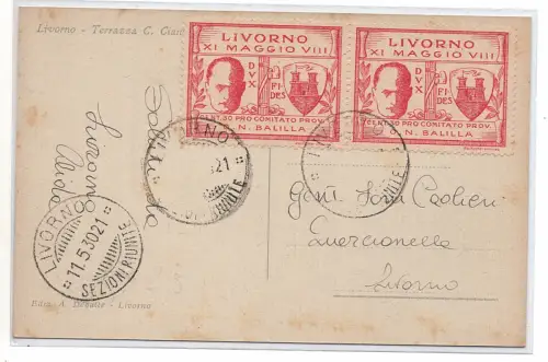 Livorno - Mussolinis Besuch Nr. 1 zwei Exemplare auf Postkarte