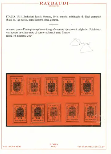 Meran Wappen 10 Heller orange IV. Typ Minifoglio Nr.12A