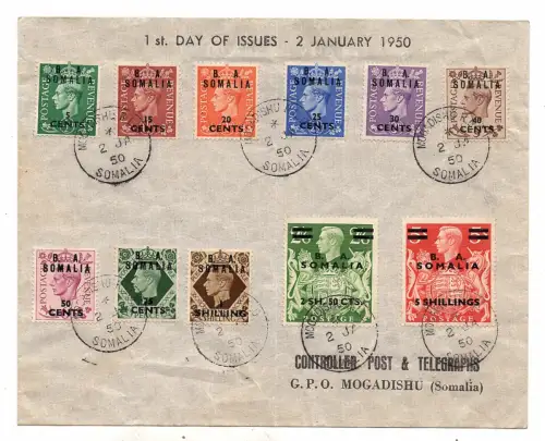 B. A. Somalia n. 21/31 Serie auf FDC Annullierungsumschlag