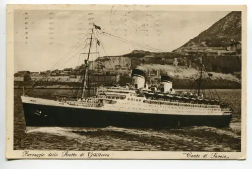 Graf von Savoyen - Postkarte vom Schiff Passage in der Straße von Gibraltar