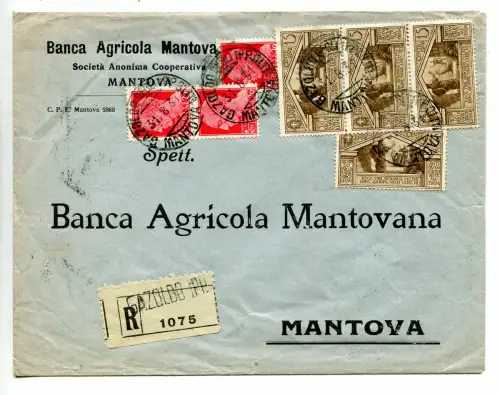 Virgilio Cent. 15 Streifen von drei + einzeln auf Umschlag Racc. pro Stadt?