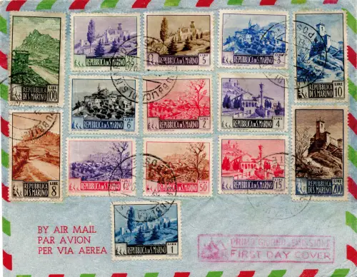 Landschaften die am 27.1.49 ausgegebenen vierzehn Werte auf Umschlag