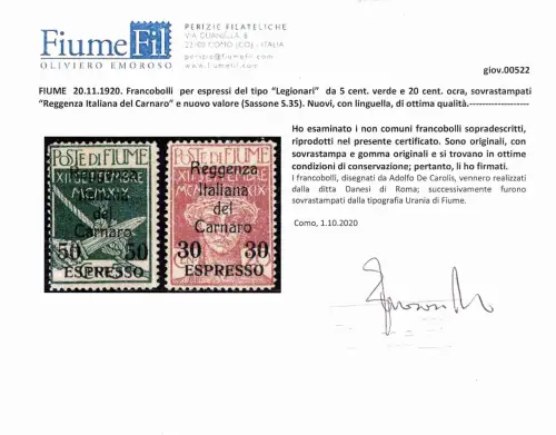 Fluss - Reggenza Italiana del Carnaro Espressi Nr. 3/4