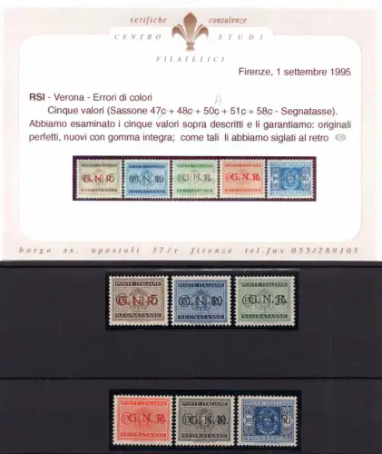 G.N.R. - Steuermarken Serie mit sechs Werten Aufdruck verschiedene Farbe MNH