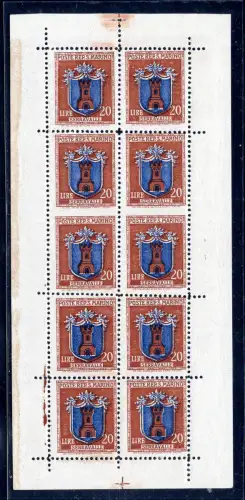 Kleinbogen Wappen Lire 20 Sorten Nr. 3c - Cert. Raybaudi oro - MNH