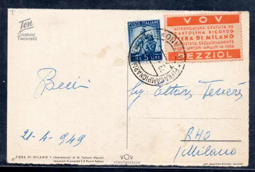 Fiera di Milano - Postkarte mit VOV PIECESOL Werbemarke