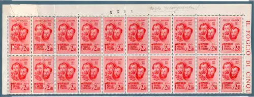 Brüder Flagge Lire 2,50 Sortenblock Papier zusammengefügt - MNH
