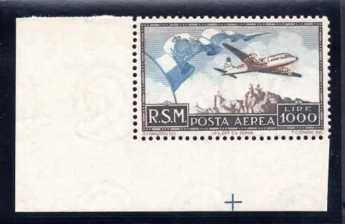 1951 Flugzeug Lire 1.000 Flagge Luftpost Nr. 99 - MNH