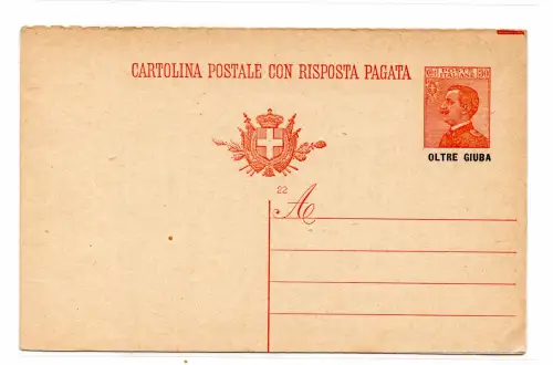 Jenseits von Juba - Postkarte Cent. 30 + 30 Michetti Mühle. 22