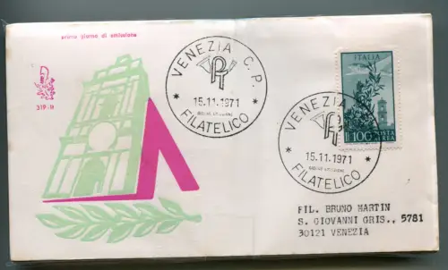 Italien FDC Venetia 1971 Kapitol Lire 100 gereist nach Italien