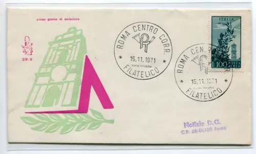 Italien FDC Venetia 1971 Kapitol Lire 100 gereist nach Italien 982