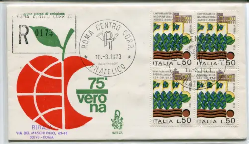 Italien FDC Venetia 1973 Fiera di Verona Viertelreise Racc. für Italien