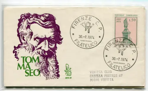 Italien FDC Venetia 1974 Tommaseo reiste nach Italien