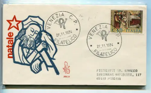 Italien FDC Venetia 1974 Weihnachten nach Italien gereist
