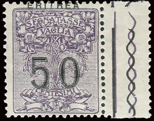 Eritrea - Steuermarken Vaglia Cent. 50 stark verschobene Aufdrucksorten