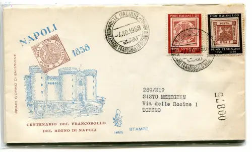 Italien FDC Venetia 1958 Centenario Franc. Neapel gereist Racc. für Italien