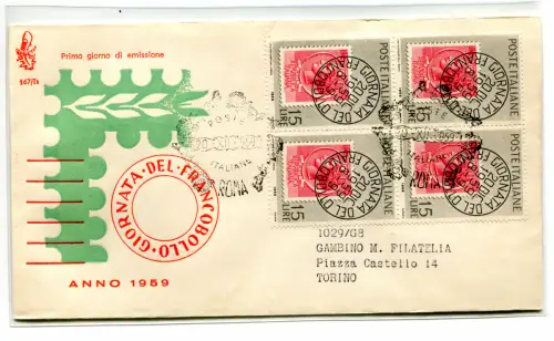 Italia FDC Venetia 1959 Giorn. Philatelie Viertel nicht gereist
