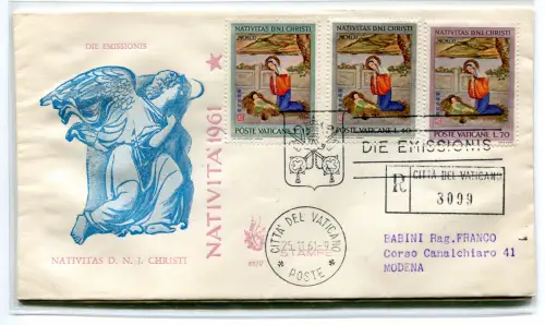 Vatikan FDC Venetia 1961 Weihnachten gereist Racc. für Italien