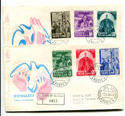 Vatikan FDC Venetia 1960 Flüchtlinge gereist Racc. für Italien