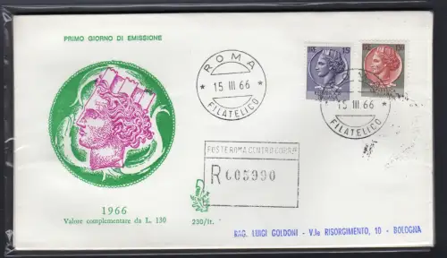 Italien FDC Venetia 1966 Syrakus Lire 130 gereist Racc. für Italien