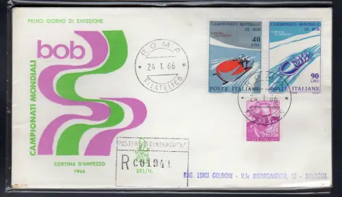 Italien FDC Venetia 1966 Bob-Weltmeister gereist Racc. für Italien