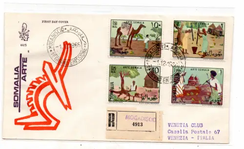 Somalia AFIS FDC Venetia 1966 Reisekunst Racc. für Italien
