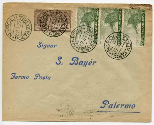 Luftpost Lire 1,20 + Ergänzung auf Luftumschlag aus Neapel