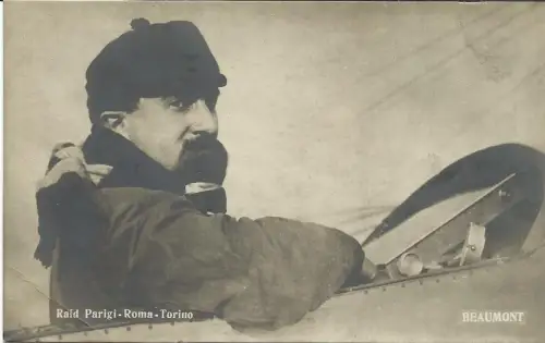 1911 Raid Paris - Rom - Fotokarte, Pilot Beaumont