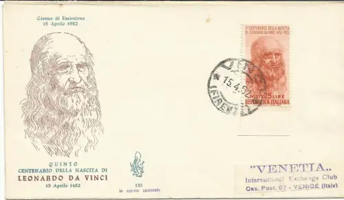 Leonardo da Vinci 25 Lire auf Venetia Club Umschlag