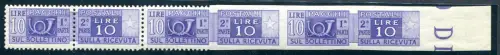 Postpakete Lire 10 Streifen von drei b. von f. Sorten