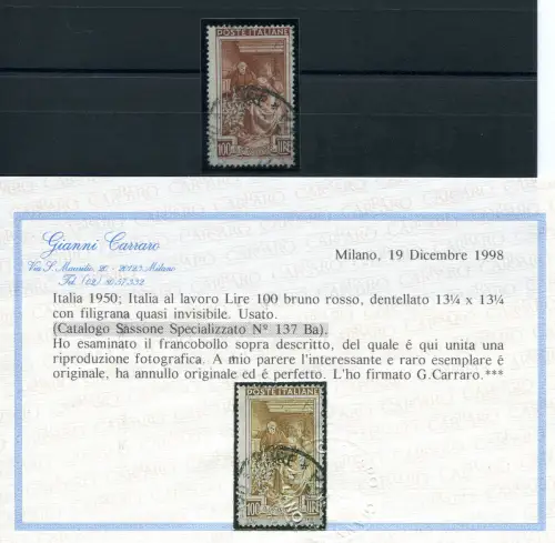 Arbeit Lire 100 Verzahnung 13,1/4 x 13,1/4 mit unsichtbarem Wasserzeichen