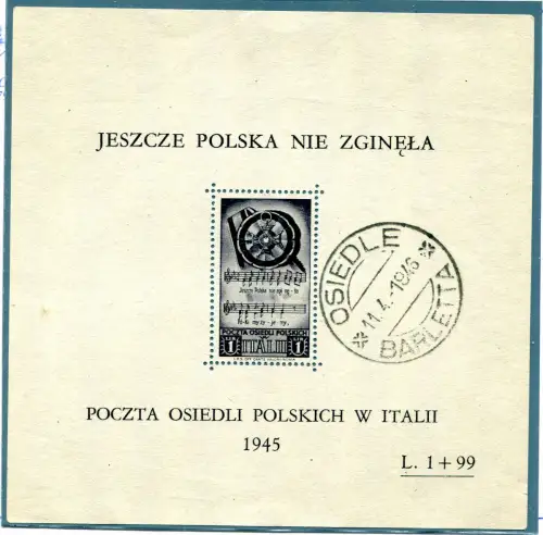 Polnisches Korps - Kriegshilfe Lire 1 + 99 Zettel gestempelt