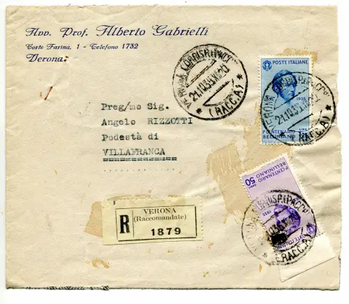 Bellini Lire 1,25 auf Umschlag Racc.