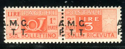 Triest A - Postpakete Lire 3 Sorten Aufdruck links verschoben