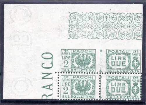 Postpakete Lire 2 ohne Bündel Sorte gezähnt nur unten