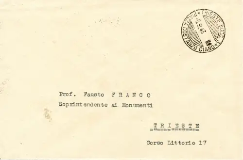 8. September 1943 - Unfrankierter Briefumschlag in Triest gestempelt
