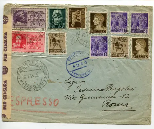 Späte Verwendung - Luftpost + Ergänzungen auf Umschlag exp. aus Venedig