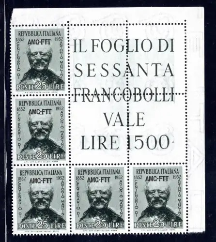 Triest A - Mancini Nr. 161 Eckblock von 5 - MNH