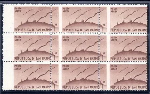 San Marino Luftpost 1 Lira Nr. 52dca verschobene Verzahnung - MNH