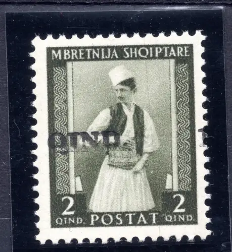 Albanien Occ. Italienisch 1 q. su 2 n. 37b verschobener Aufdruck - MH