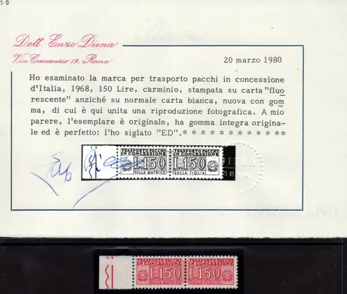 Pakete Konzession Lire 150 fluoreszierendes Papier - Cert. Diena