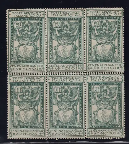 Dante Cent. 15 n. 116od Sechserblock Doppelverzahnung - MNH