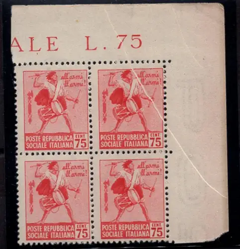 Zerstörte Denkmäler Cent. 75 Nr. 499 Viertel mit Falzpapier - postfrisch