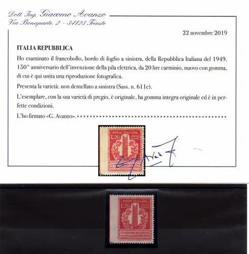 Volta Lire 20 n. 611e links ungezähnt - MNH