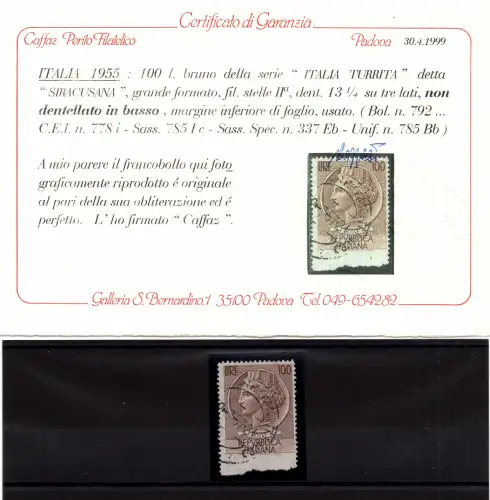 Siracusana Lire 100 n. 785/Ic unten ungezähnt - zertifiziert